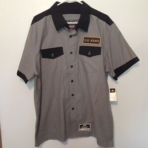 K&S Unique Shirt Men's Large Gray US Navy Brigade Check Short Sleeve Button Up